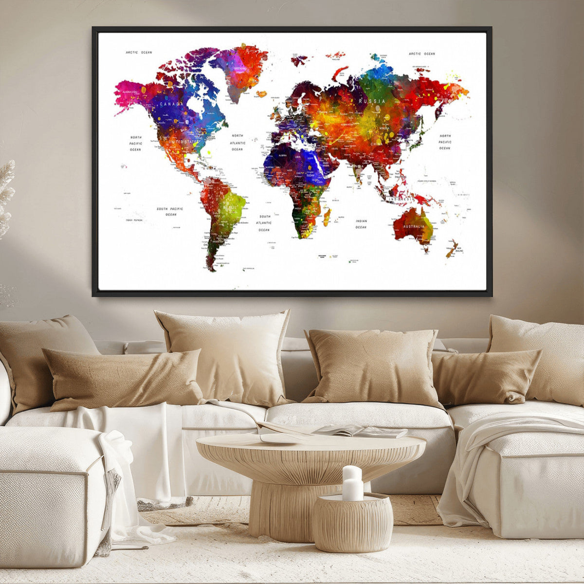 World Map Canvas Print – Detailed Map of the World Wall Art
