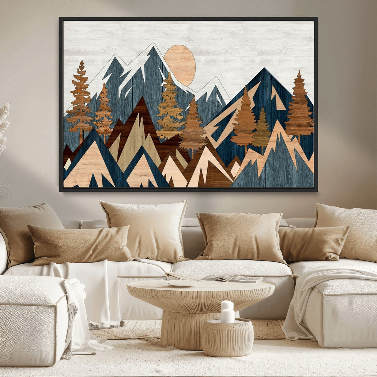 Abstract Wood Panel Effect Mountain Range Top Wall Art
