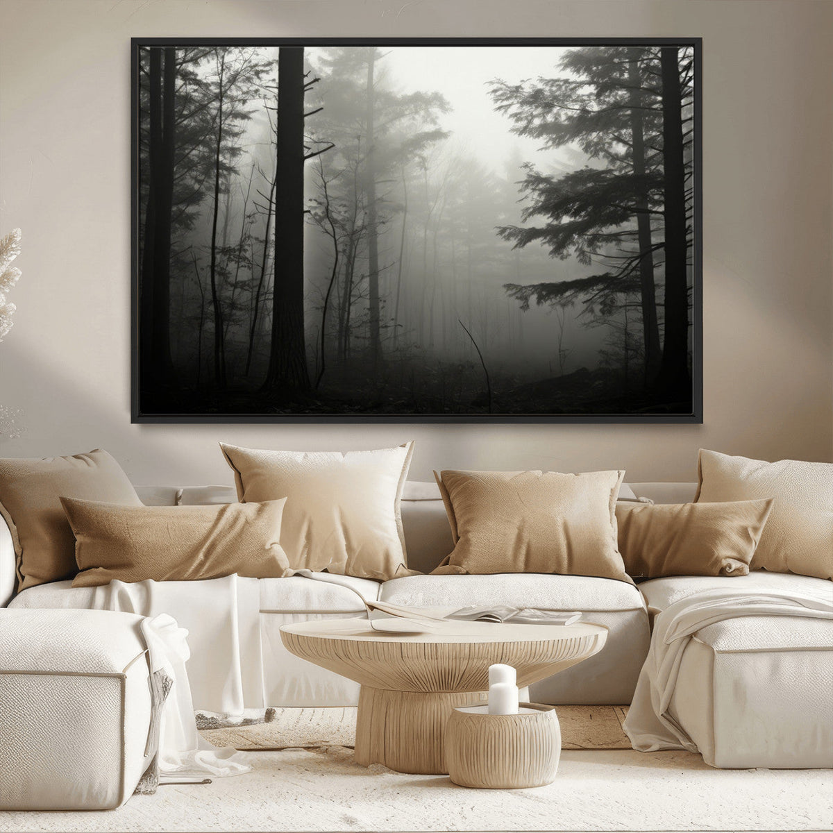 Misty Forest Wall Art Premium Canvas Print a Foggy and