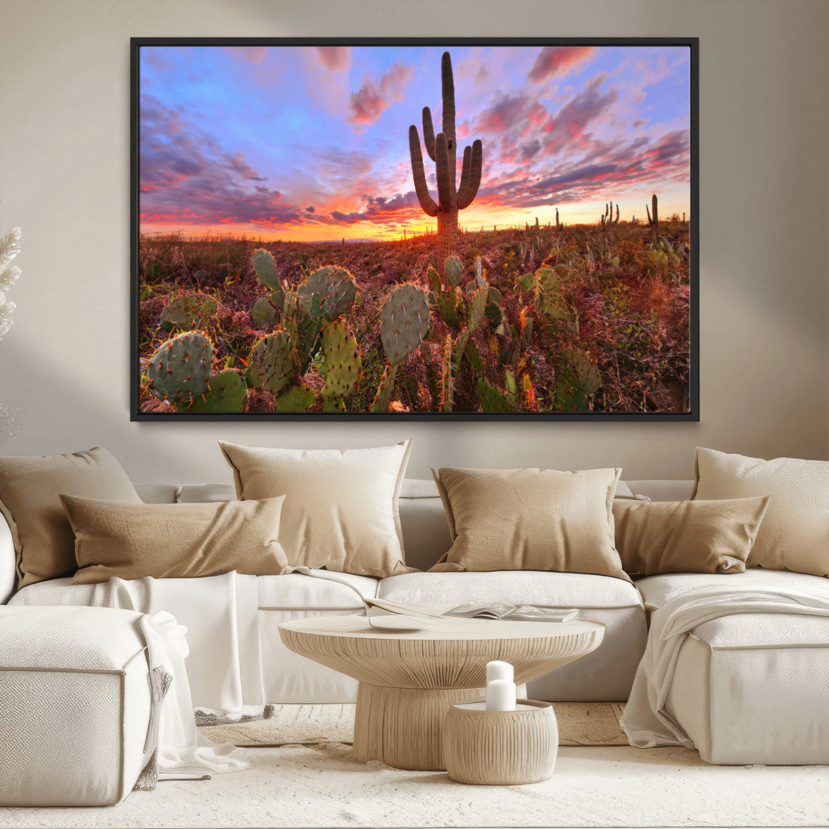 Arizona Desert Wall Art Canvas Print - Framed Deser Sunset