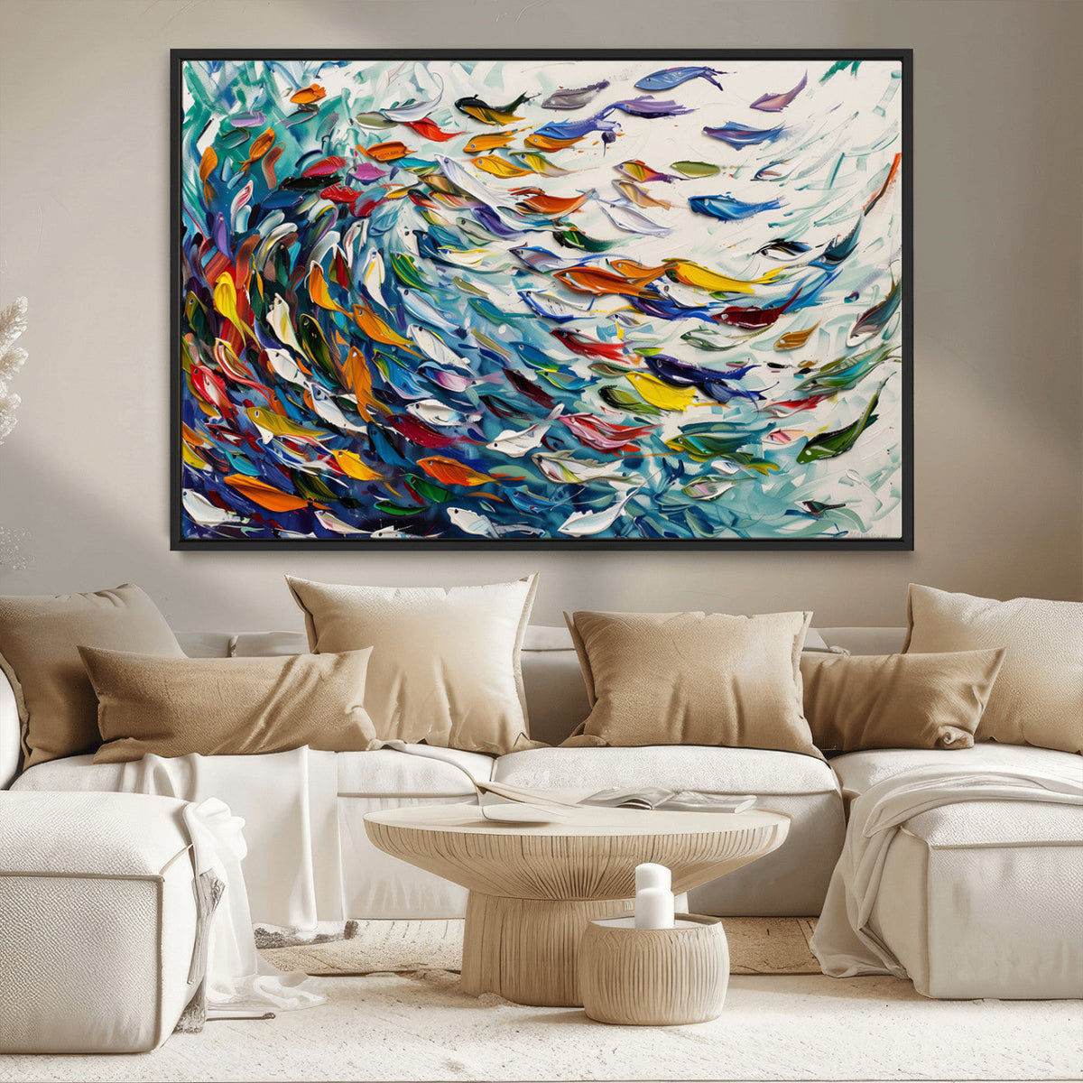 Modern Abstract Fish Shoal Wall Art Canvas Print, Colorful