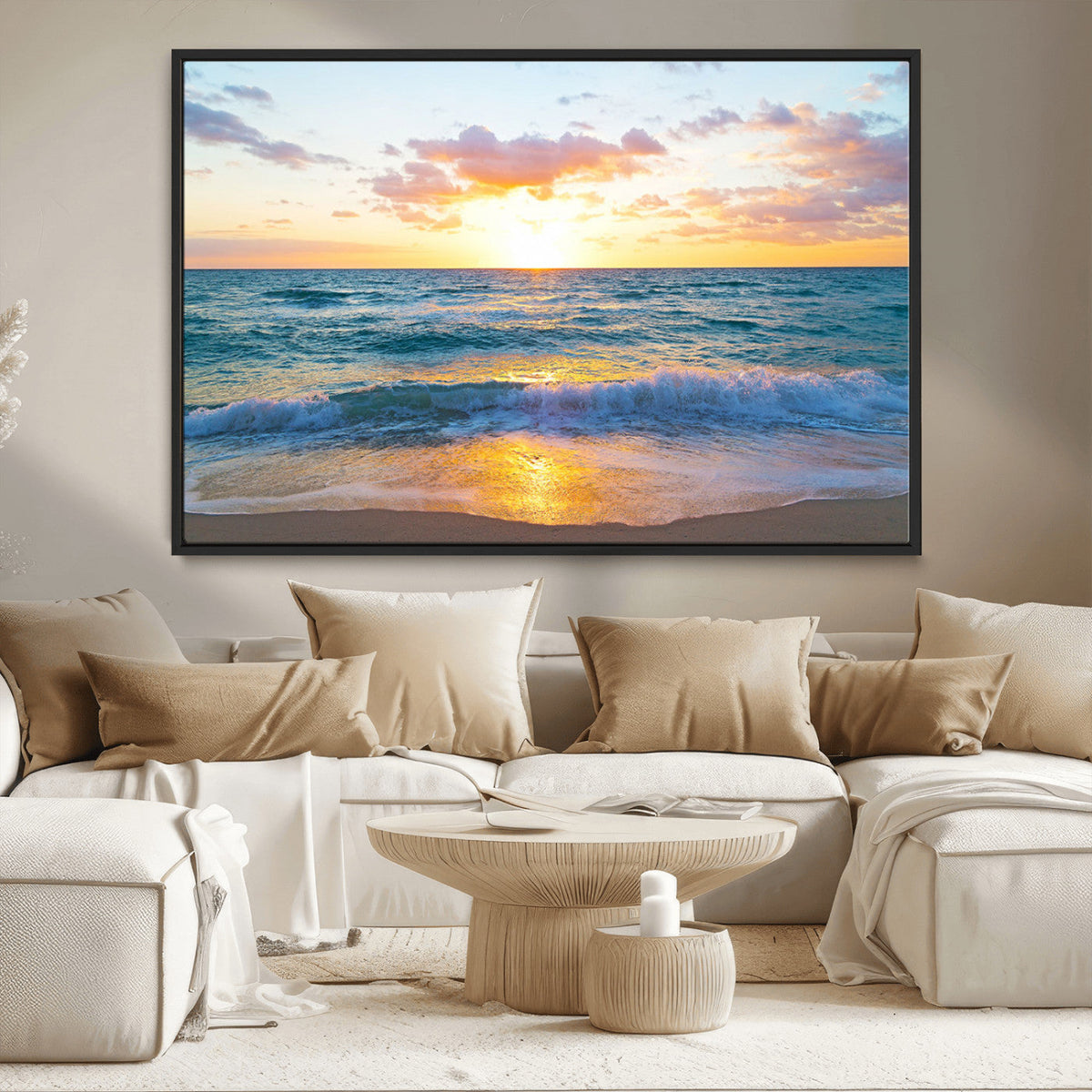 Golden Sunset Over Ocean Waves - Serene Coastal Triptych