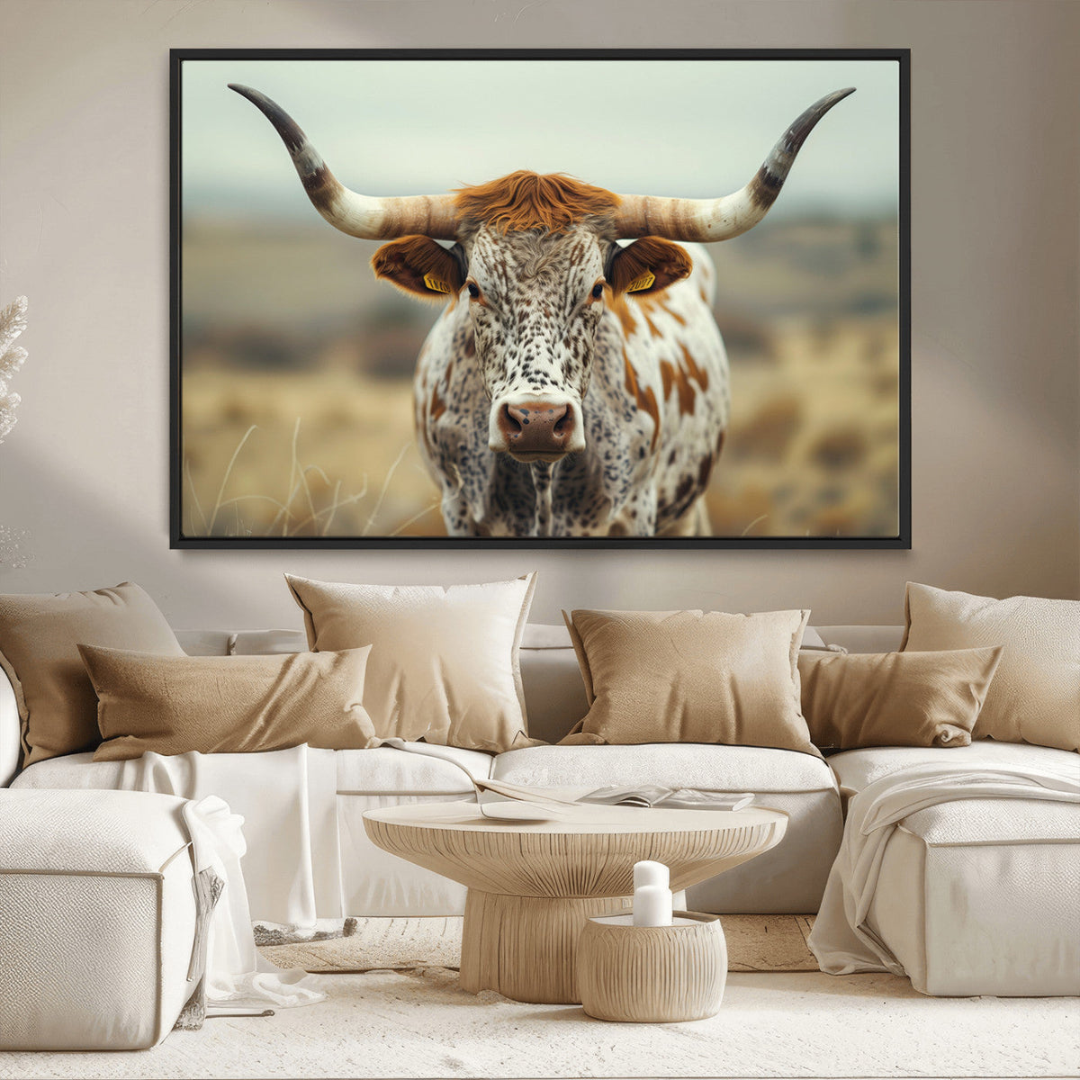 Texas Cow Longhorn Wall Art Canvas Print for Farm House Wall