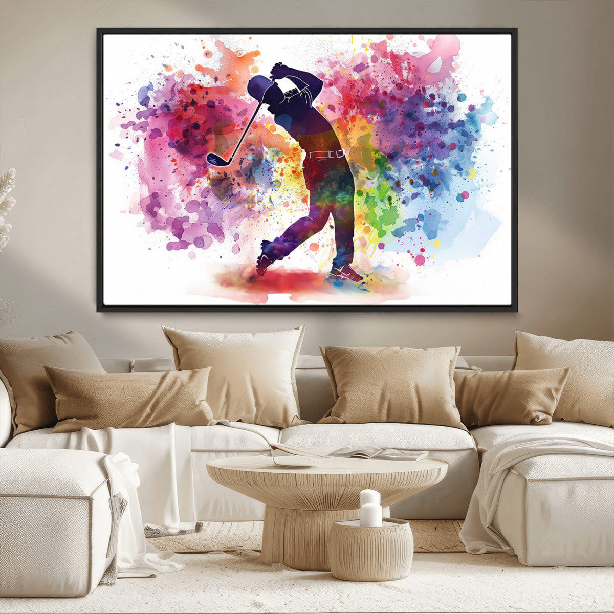 Colorful Golfer Swing Wall Art Canvas Print - Ready to Hang,