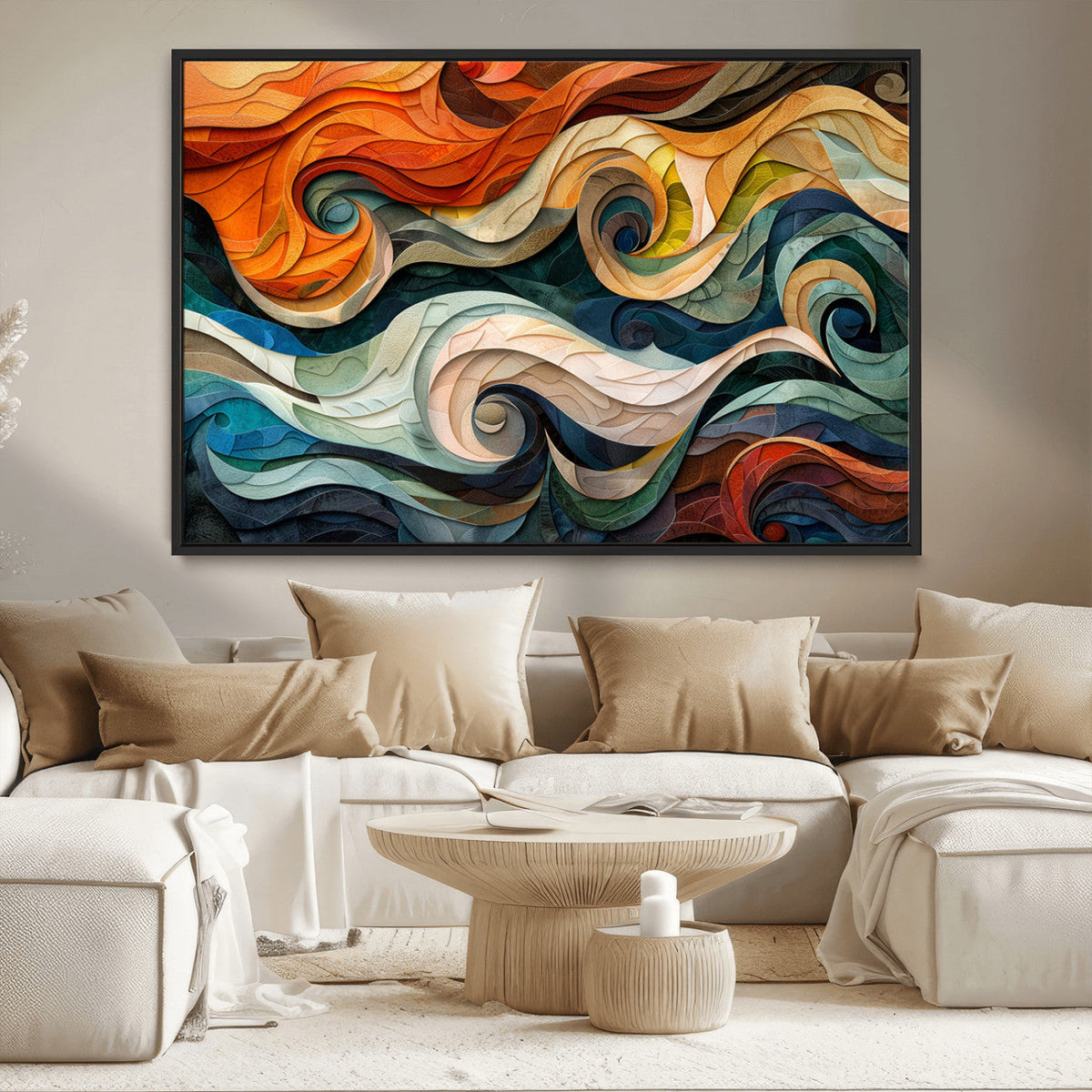 Abstract Wave Wall Art | Ready to Hang Framed Canvas Print |