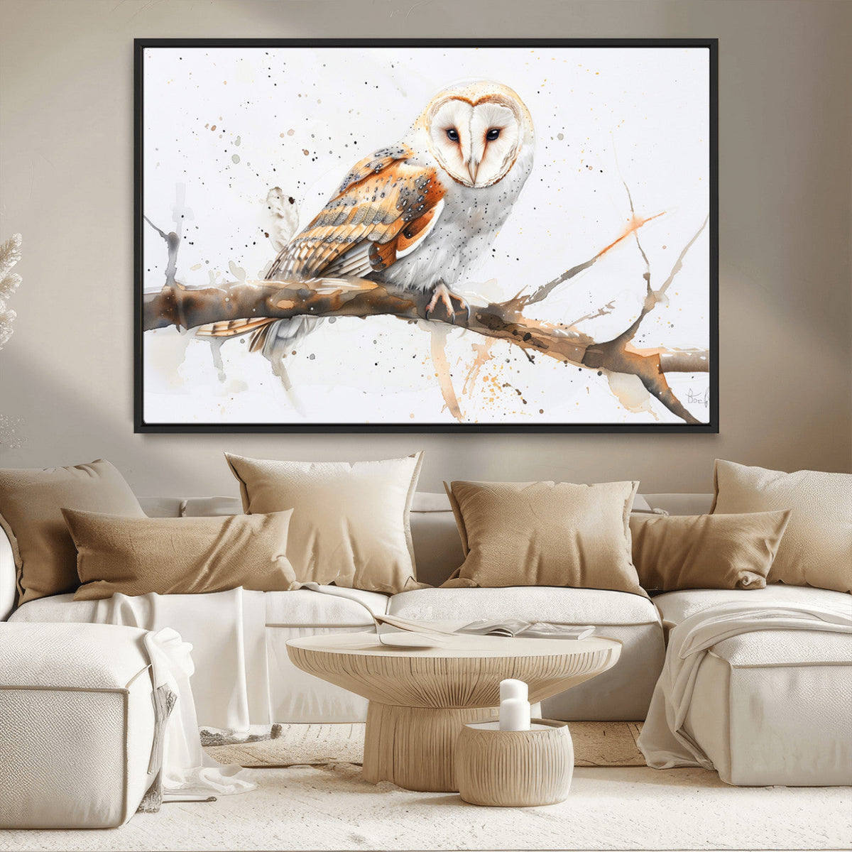 Barn Owl Wall Art on Branch | Stunning Canvas Print for