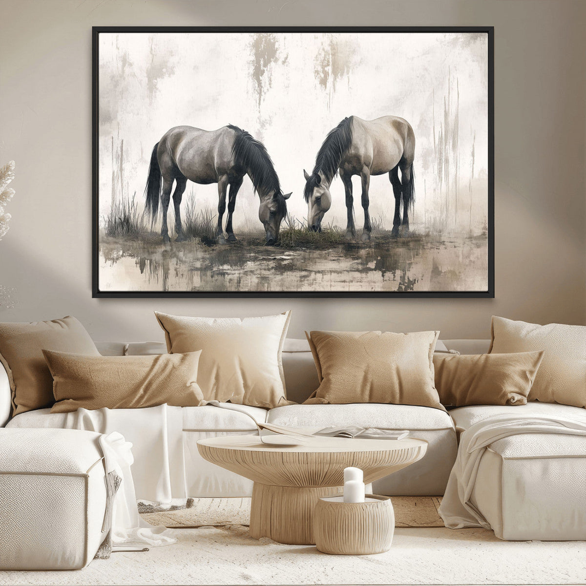 Chines Ink Style Vintage Horses Wall Art Canvas Print for