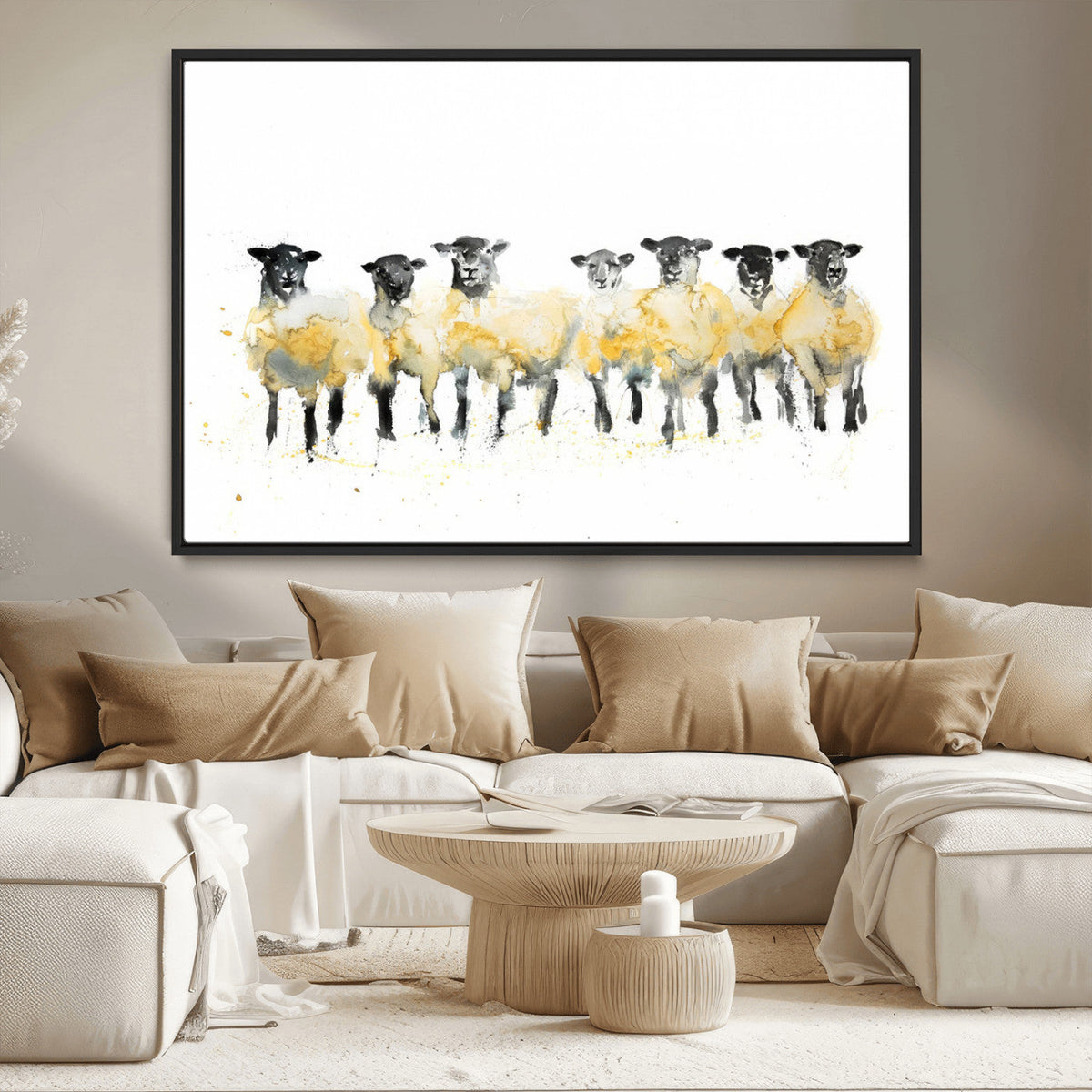 Farmhouse Wall Art Sheep Print | Ready to Hang Framed Canvas