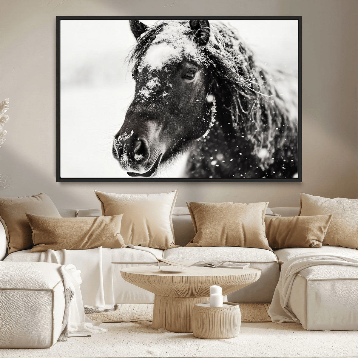 Framed Black and White Horse Wall Art | Ready to Hang and