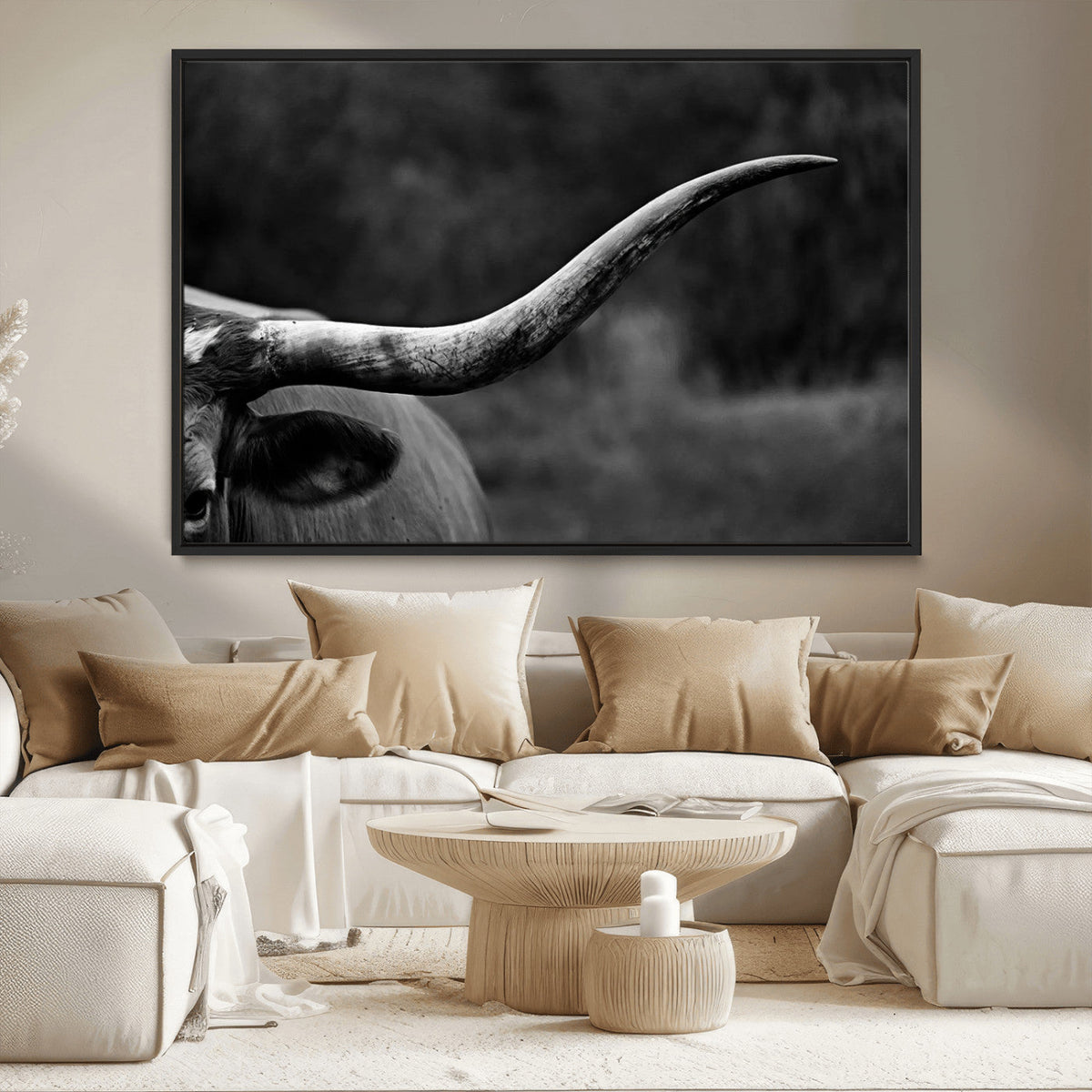 Cow Longhorn Wall Art | Black and White Print | Ready to