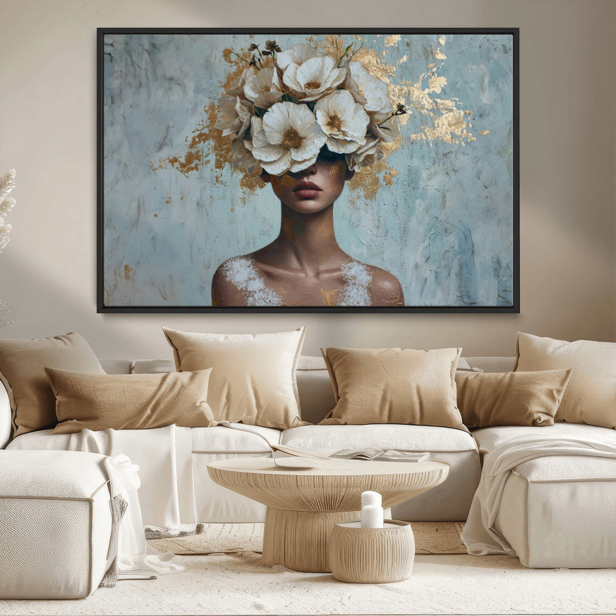 Golden Petal Wall Art - Petal Silhouette Woman Wall Art