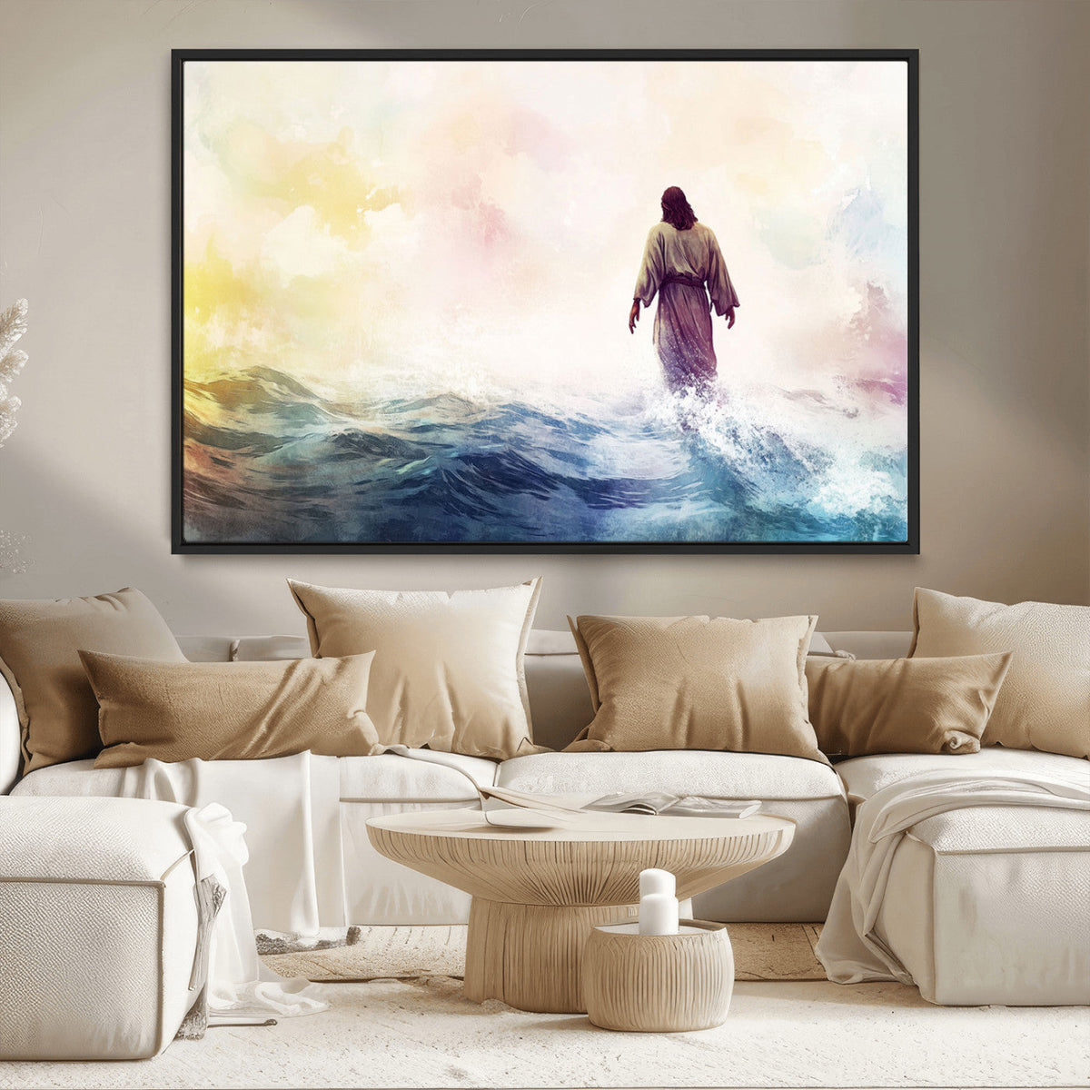 Watercolor Jesus Walking on Water Canvas Print, Christian