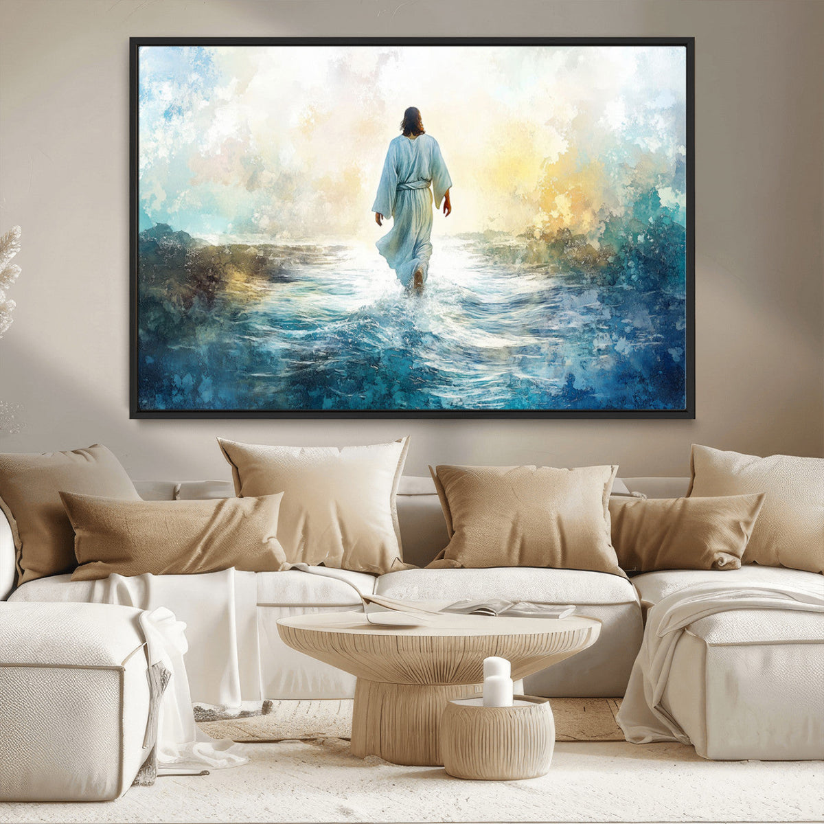 Watercolor Jesus Walking on Water Canvas Print, Christian