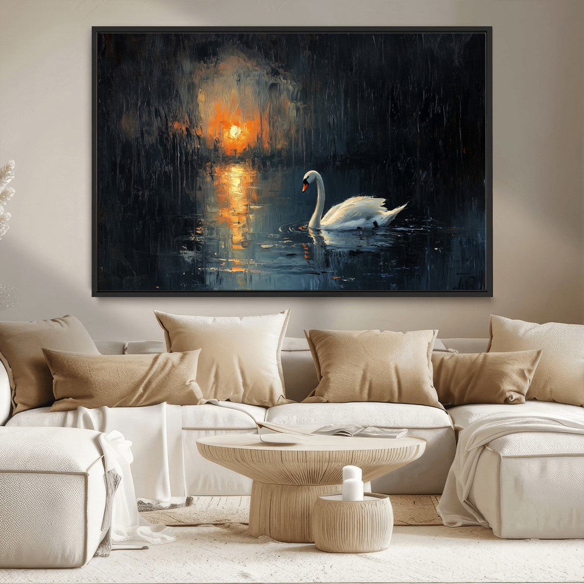 Abstract Swan on Water Wall Art Canvas Print - Elegant