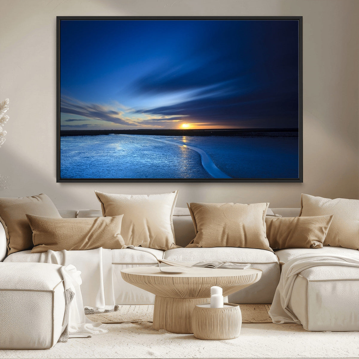 Blue Sunset Ocean Canvas Wall Art Print – Serene Coastal