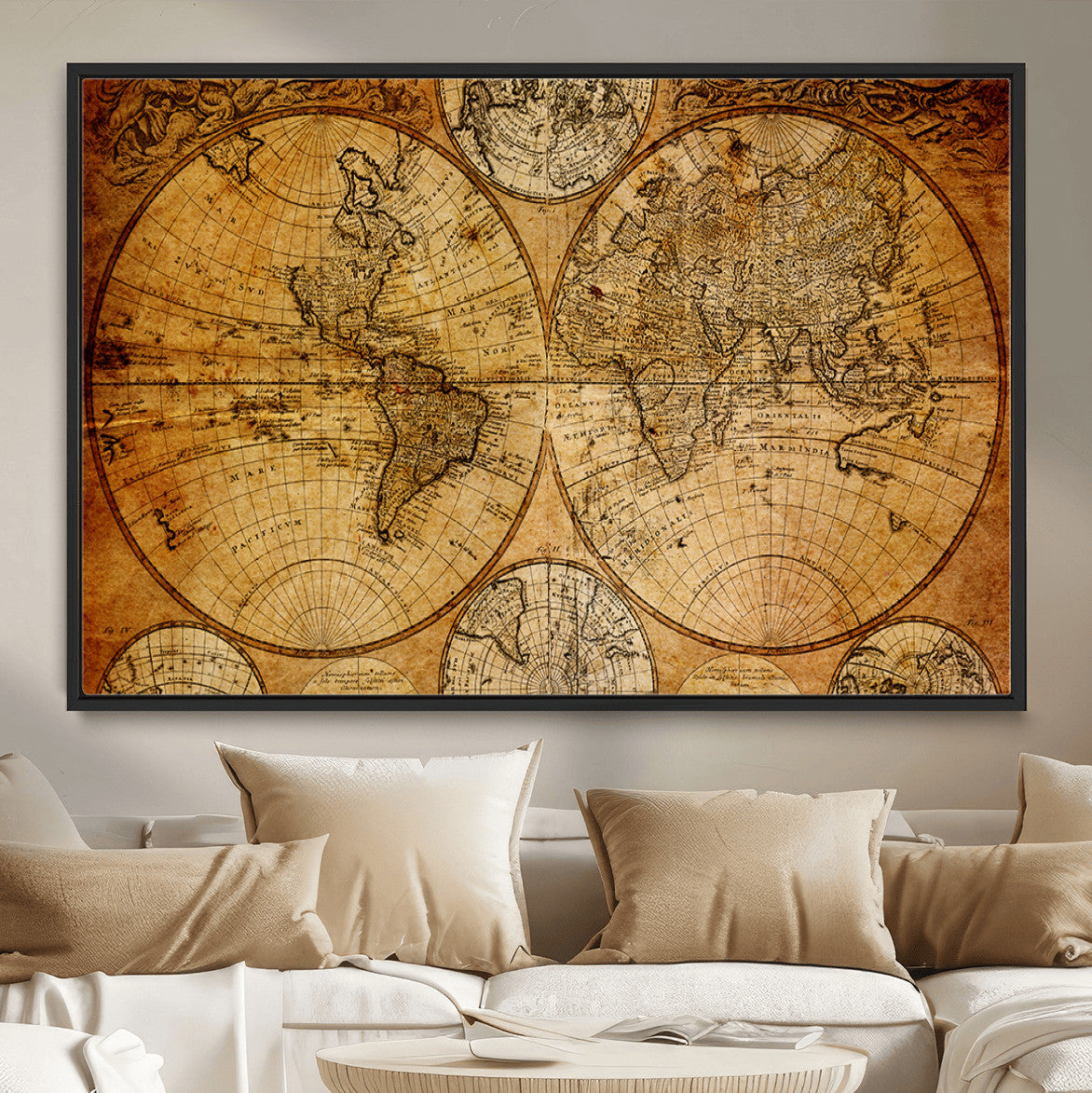 Vintage World Map Canvas Print – Antique Push Pin Travel