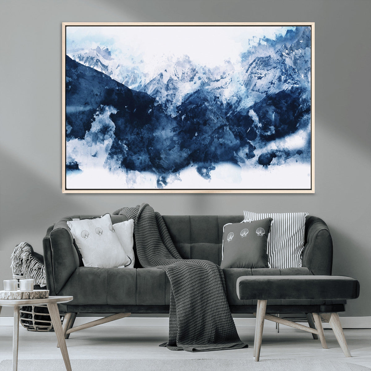 Abstract Blue Mountain Canvas Wall Art – Modern Triptych