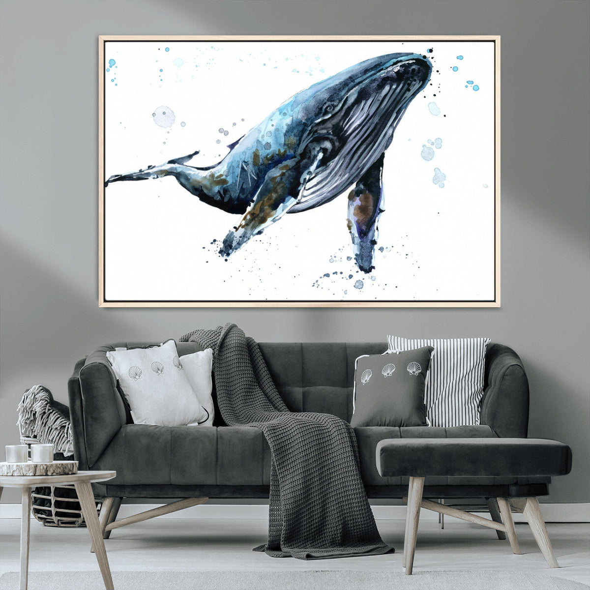Watercolor Whale Wall Art Canvas Print