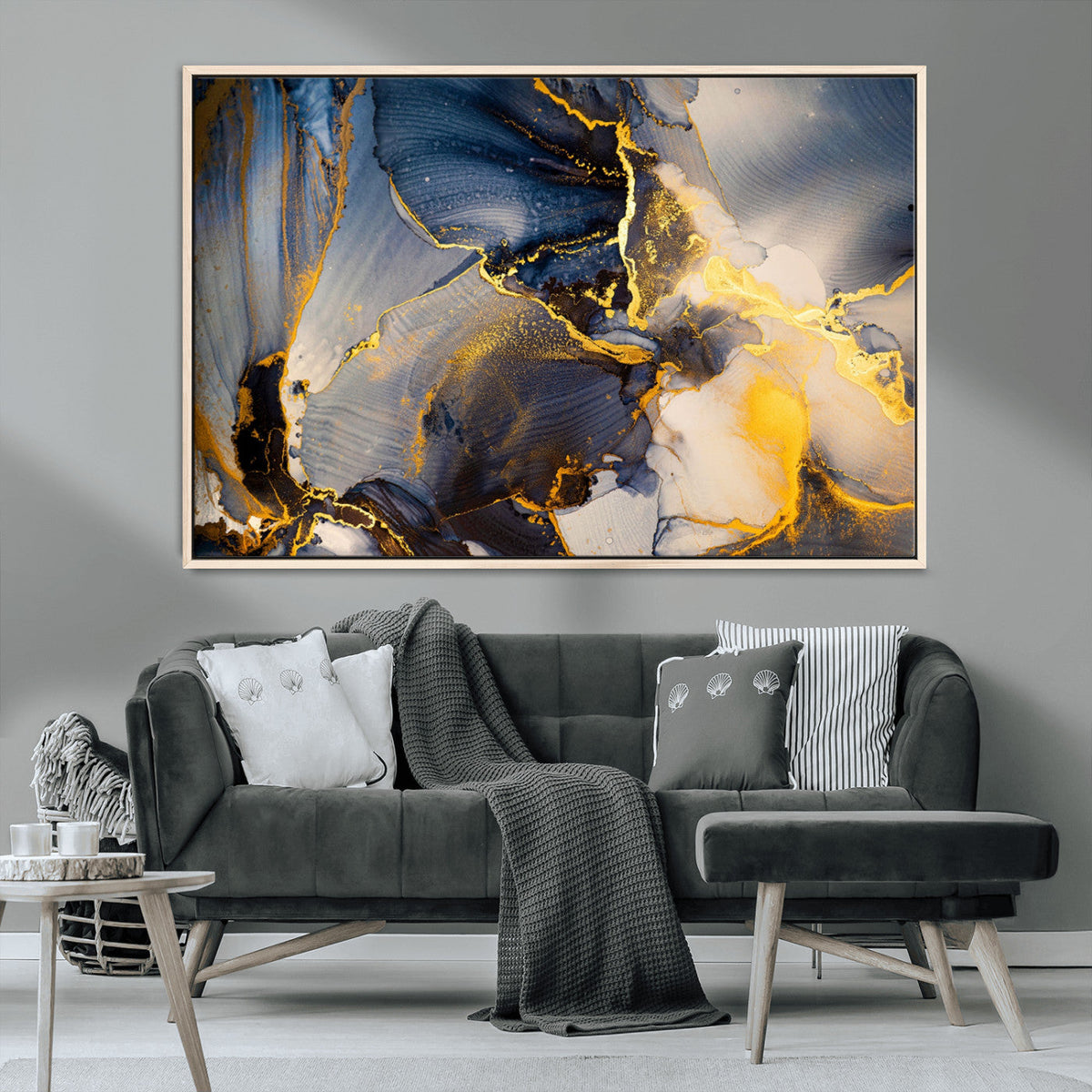 Large Abstract Wall Art Print - Gold and Blue Abstract