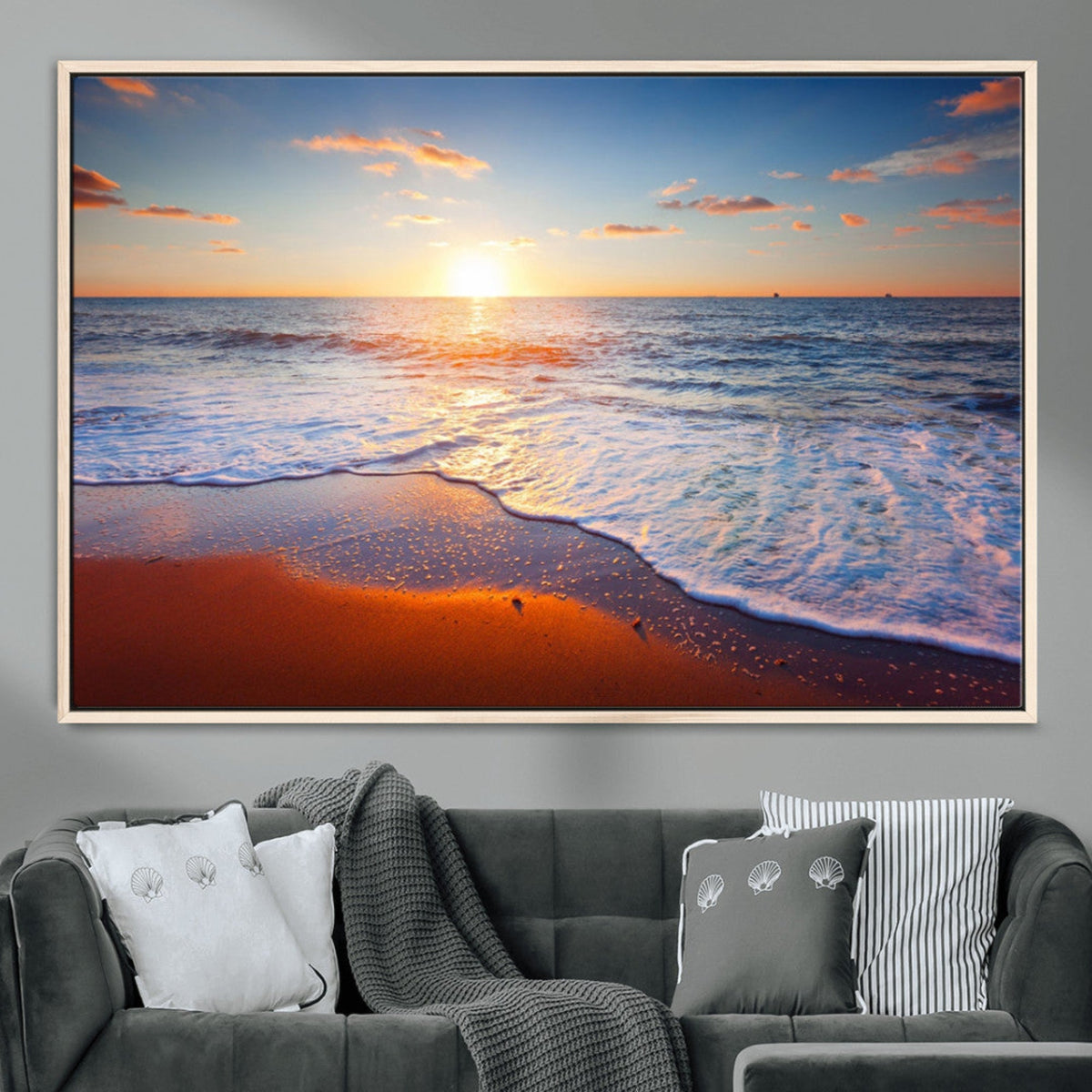 Tropical Ocean Sunset Wall Art Canvas Print, Golden Beach