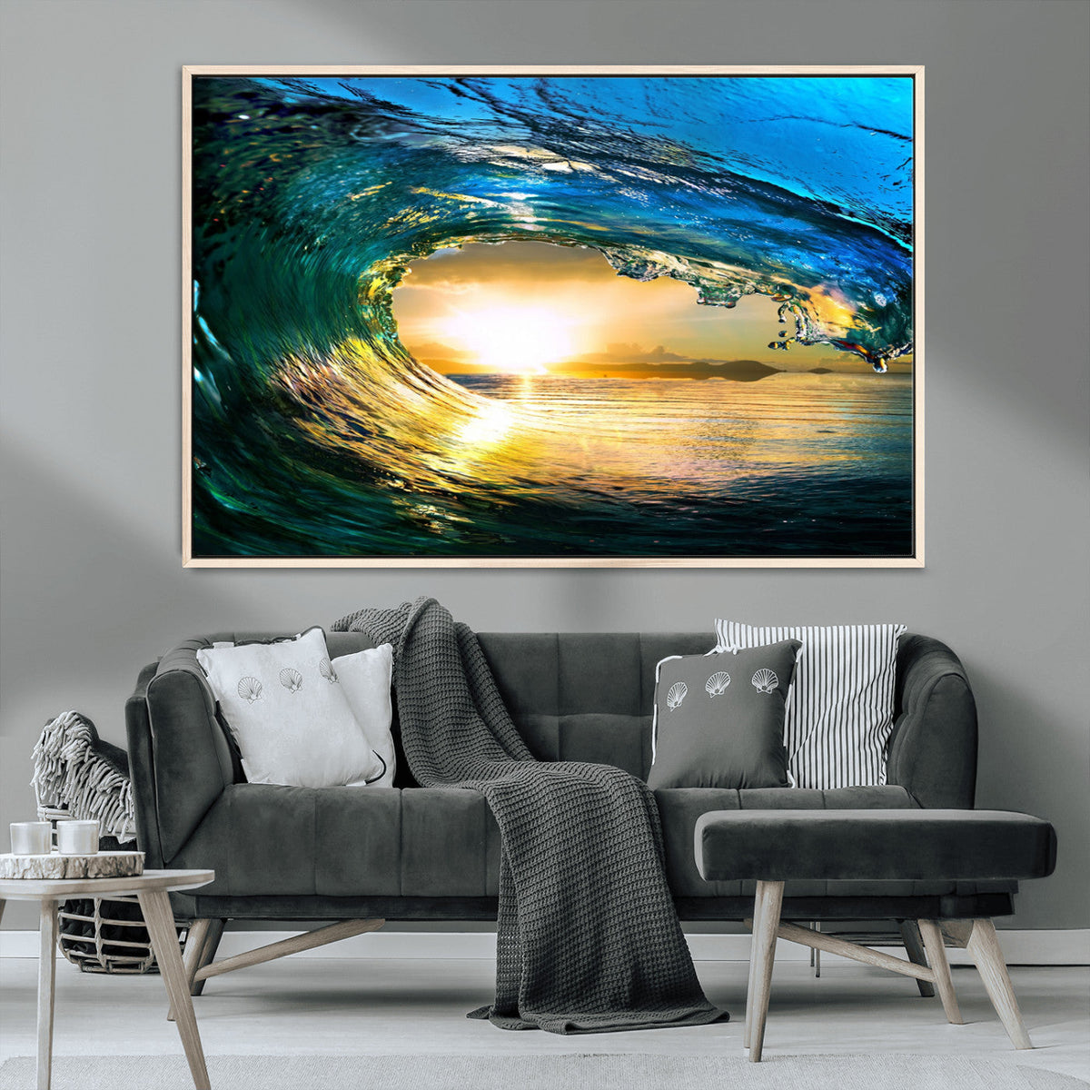 Ocean Wave at Sunset Canvas Art, Large Wall Print of Vibrant