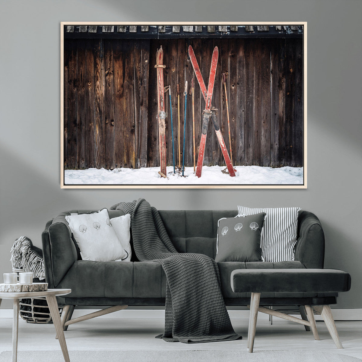Vintage Ski Gear Canvas Print, Vintage Ski Gear Against