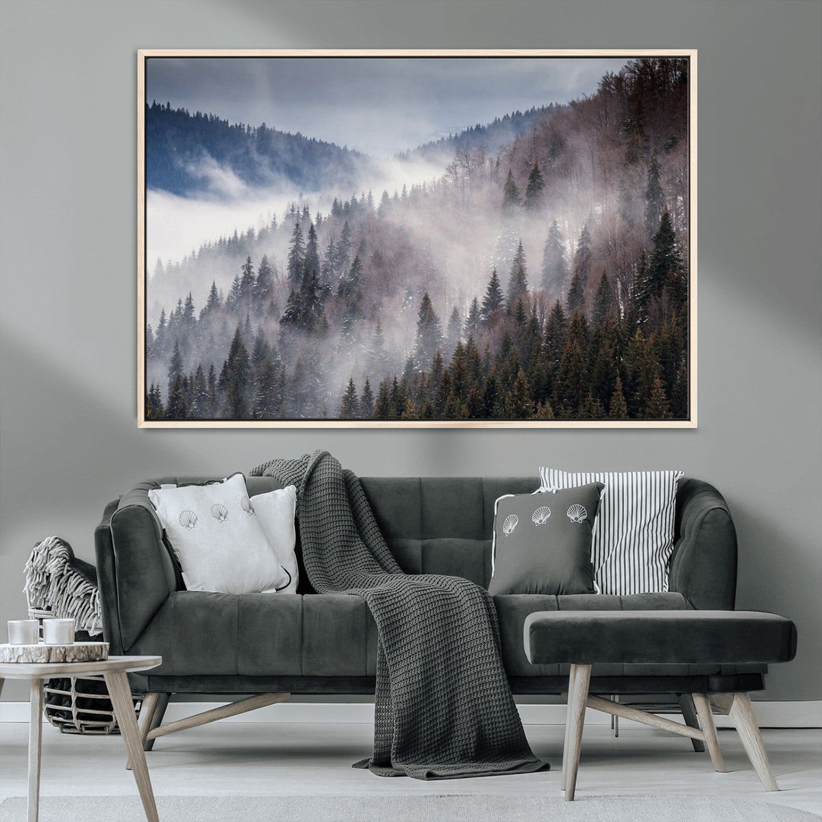 Beautiful Rising Fog in Winter Mountain Landscape- Framed