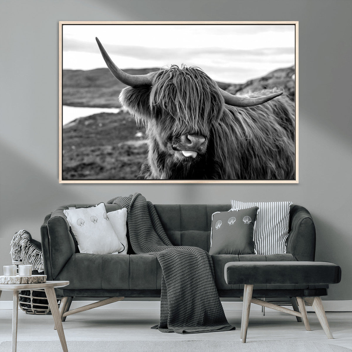 Longhorn Steer Canvas Print Wall Art, Highland Cow Canvas