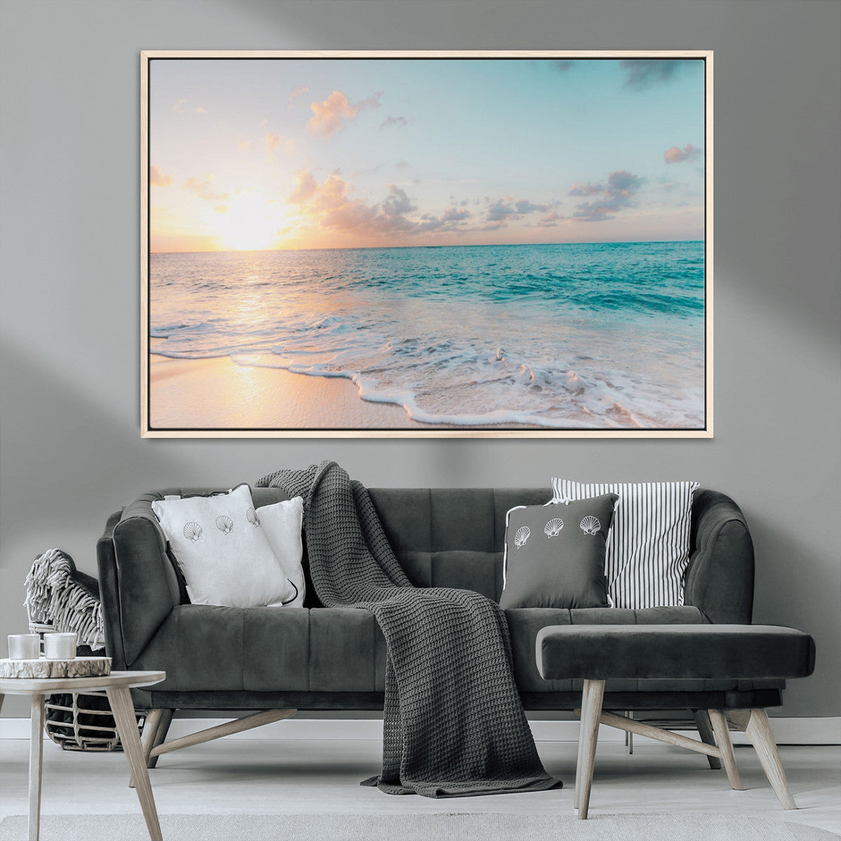 Tranquil Ocean Beach Sunset Canvas Wall Art | 3-Panel