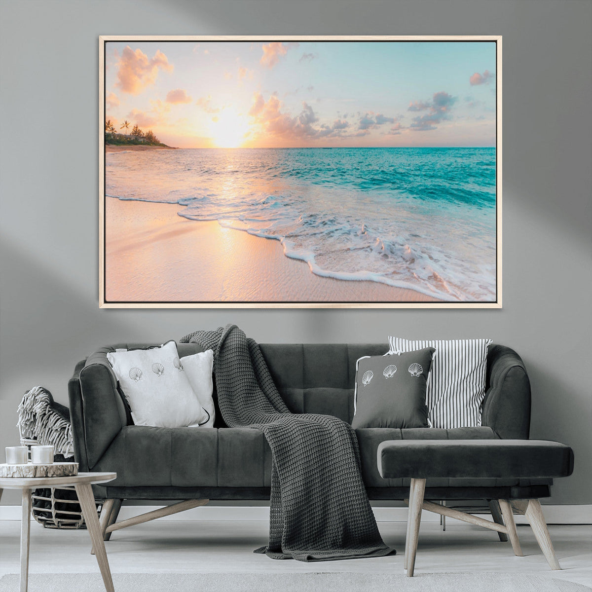 Beach Sunrise Wall Art, Coastal Seascape Canvas Print, Ocean