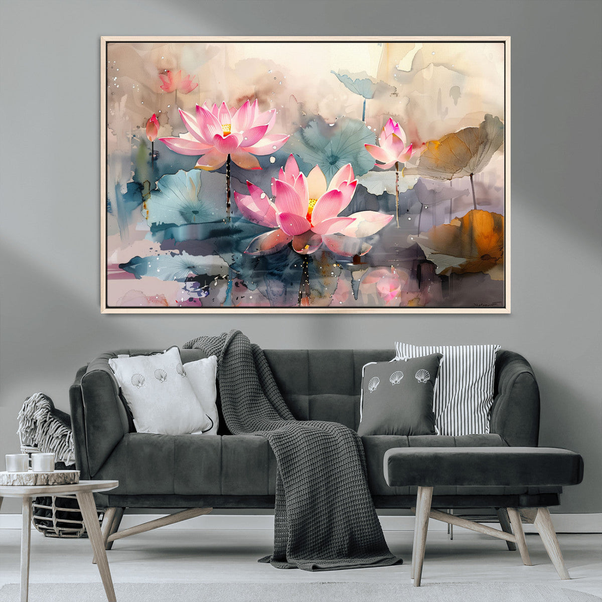 Lotus Flower Wall Art | 3-Panel Giclee Canvas Print of Pink