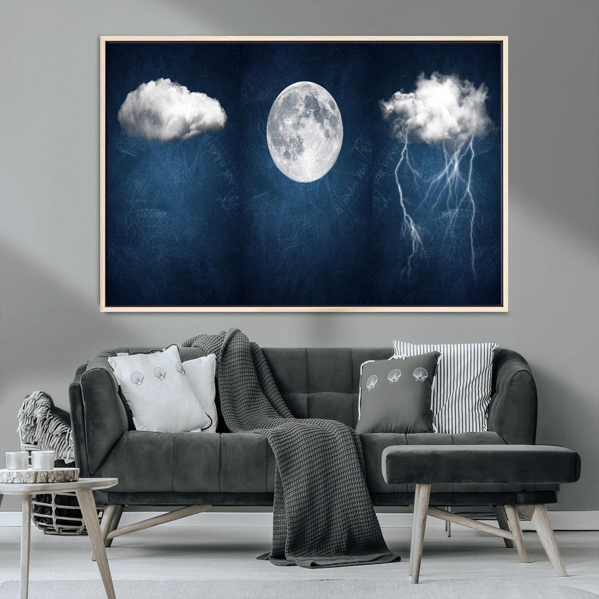 Dark Blue Cloud Art, 3 Piece Indigo Blue Wall Art, Aesthetic