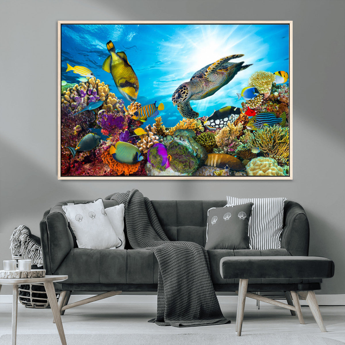 Colorful Coral Reef and Sea Life Turtle Canvas Print,