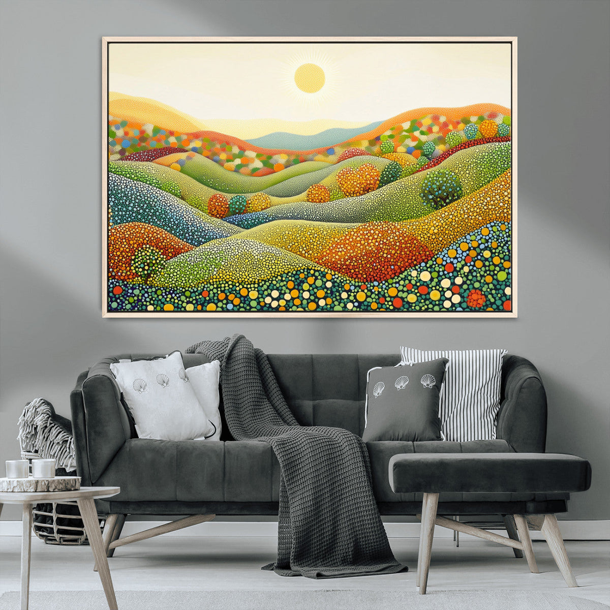 YAYOI KUSAMA Colorful Dot Art Landscape Canvas - Framed
