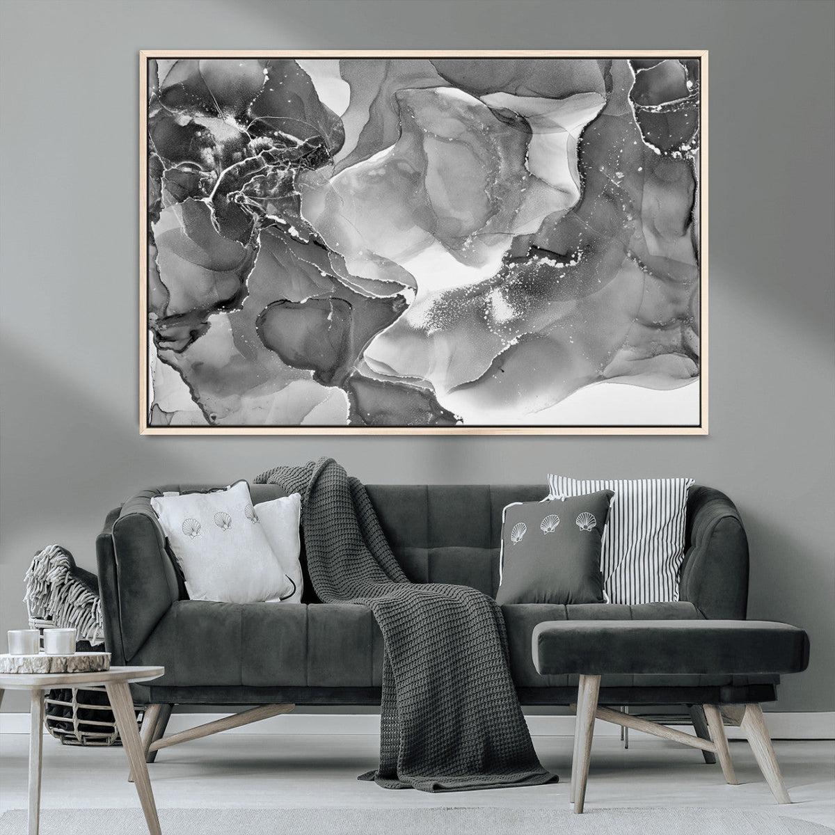 Black White Abstract Canvas Wall Art - Fluid Ink Artwork -
