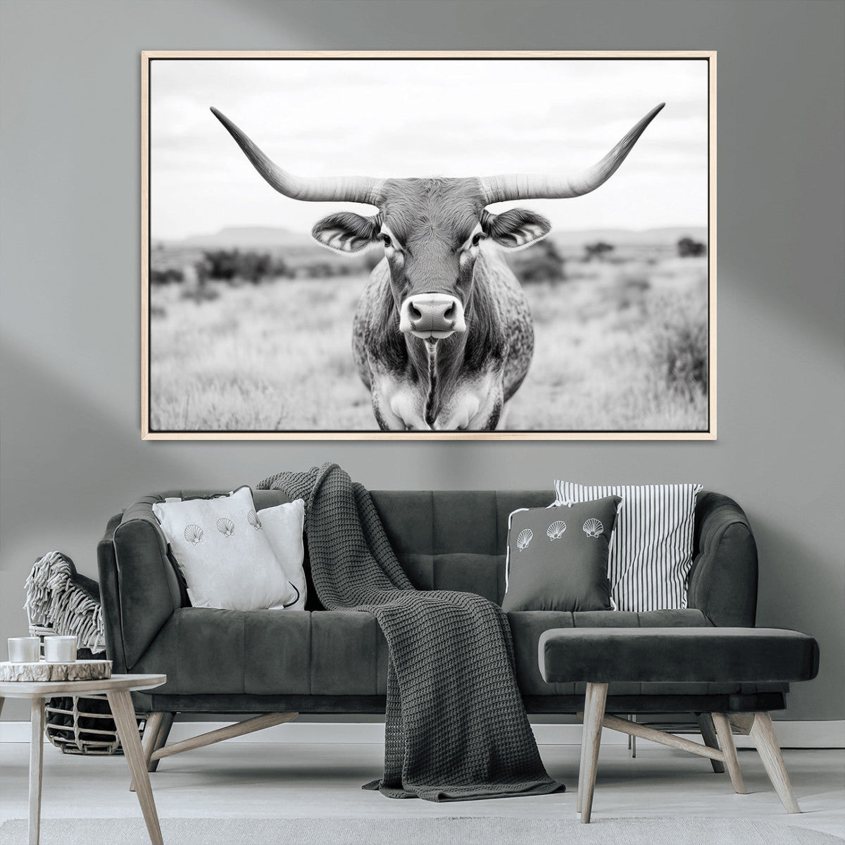Highland Cow Wall Art Canvas Print – Black and White Western