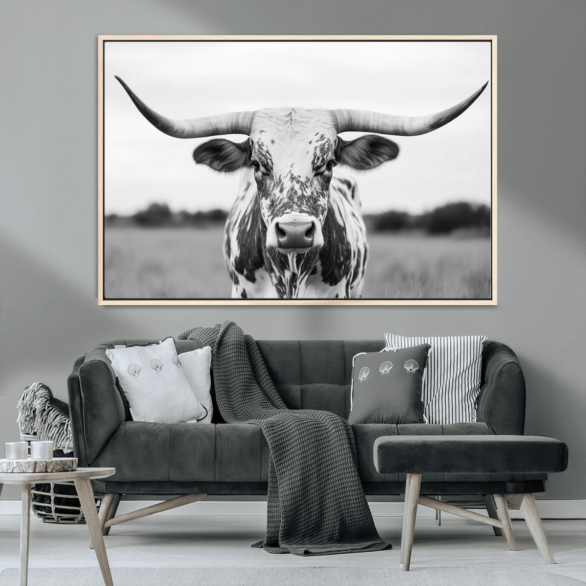 Highland Cow Wall Art Canvas Print – Black and White Western