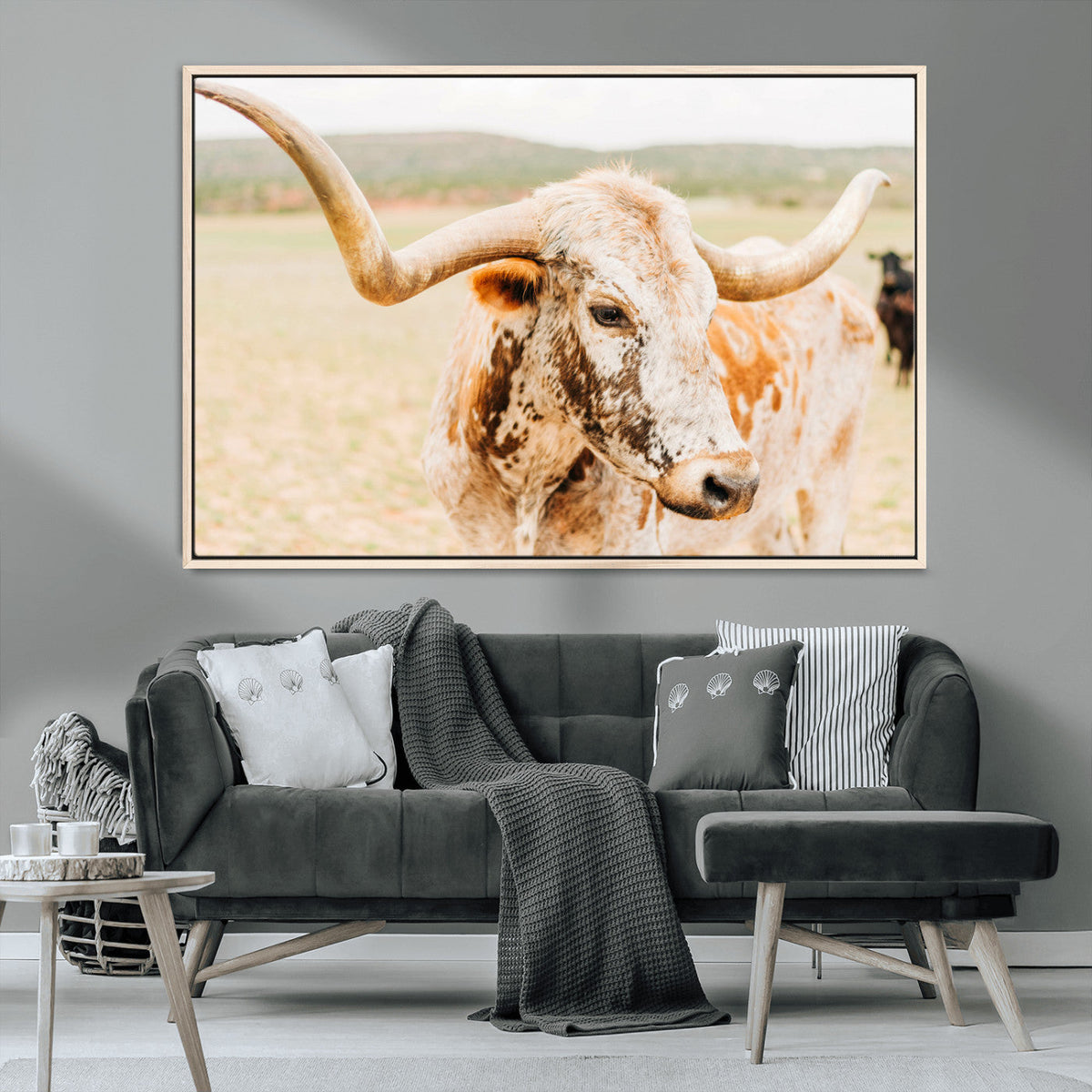 Texas Longhorn Wall Art Canvas Print – Framed Spotted Cow