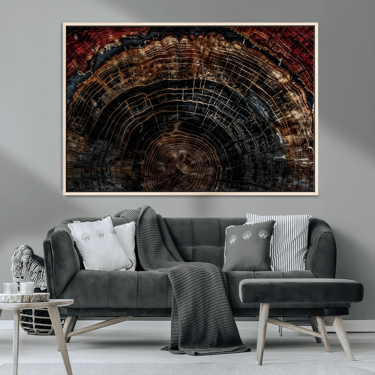Dark Wood Ring Wall Art Canvas Print – Framed Abstract Tree