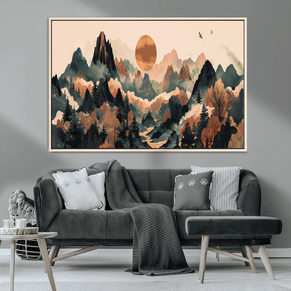 Wood Mountain Landscape Wall Art Canvas Print – Framed