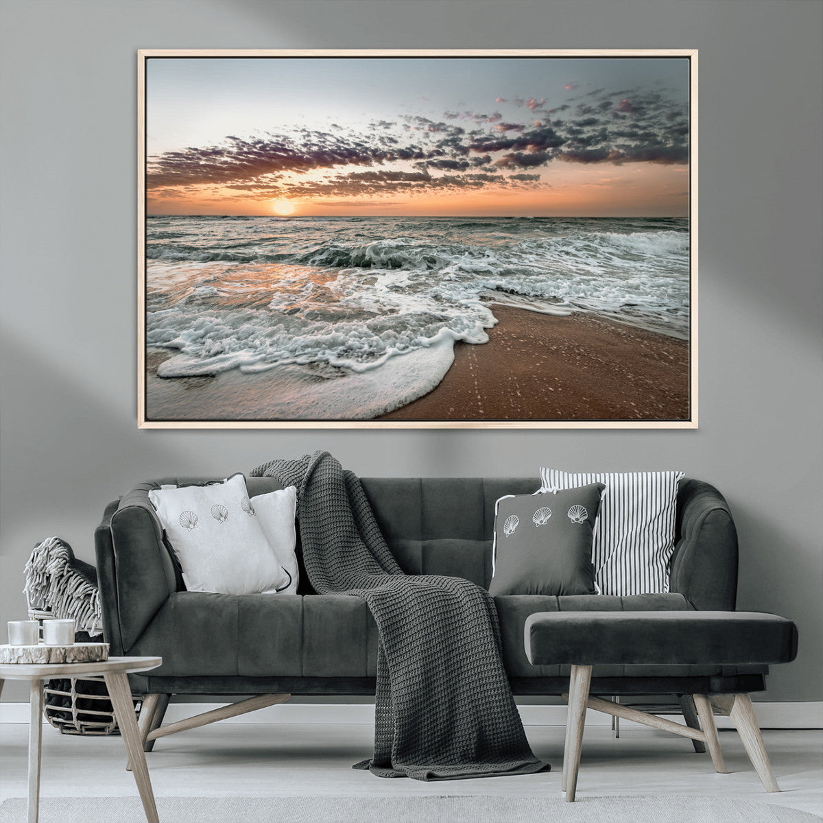 Ocean Sunset Wall Art Canvas Print – Framed Beach Waves