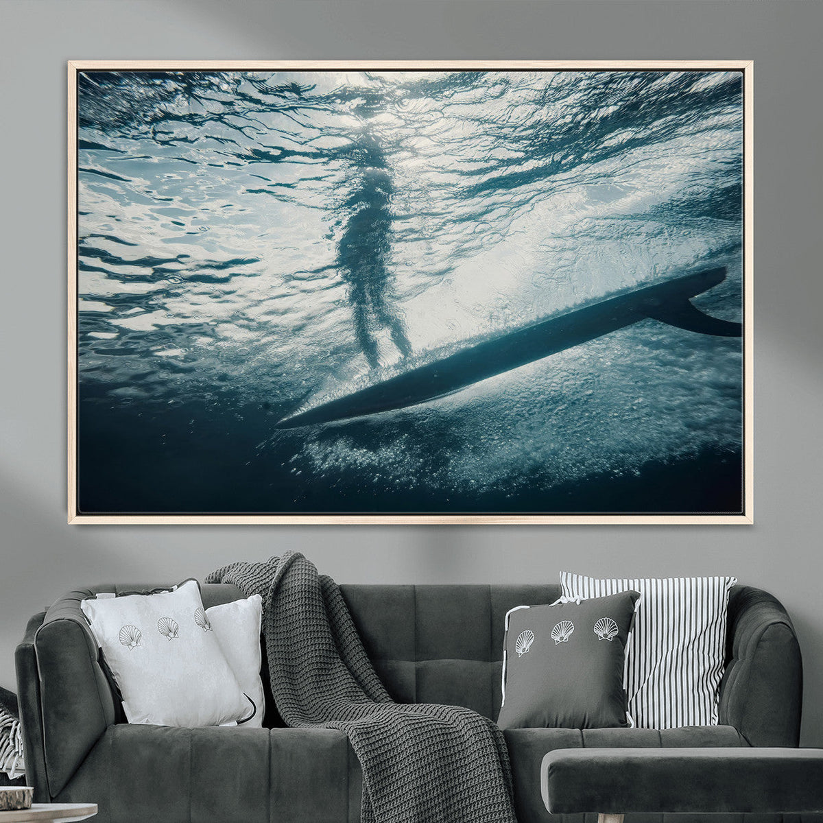 Underwater Surf Wall Art – Framed Ocean Wave Canvas Artwork,