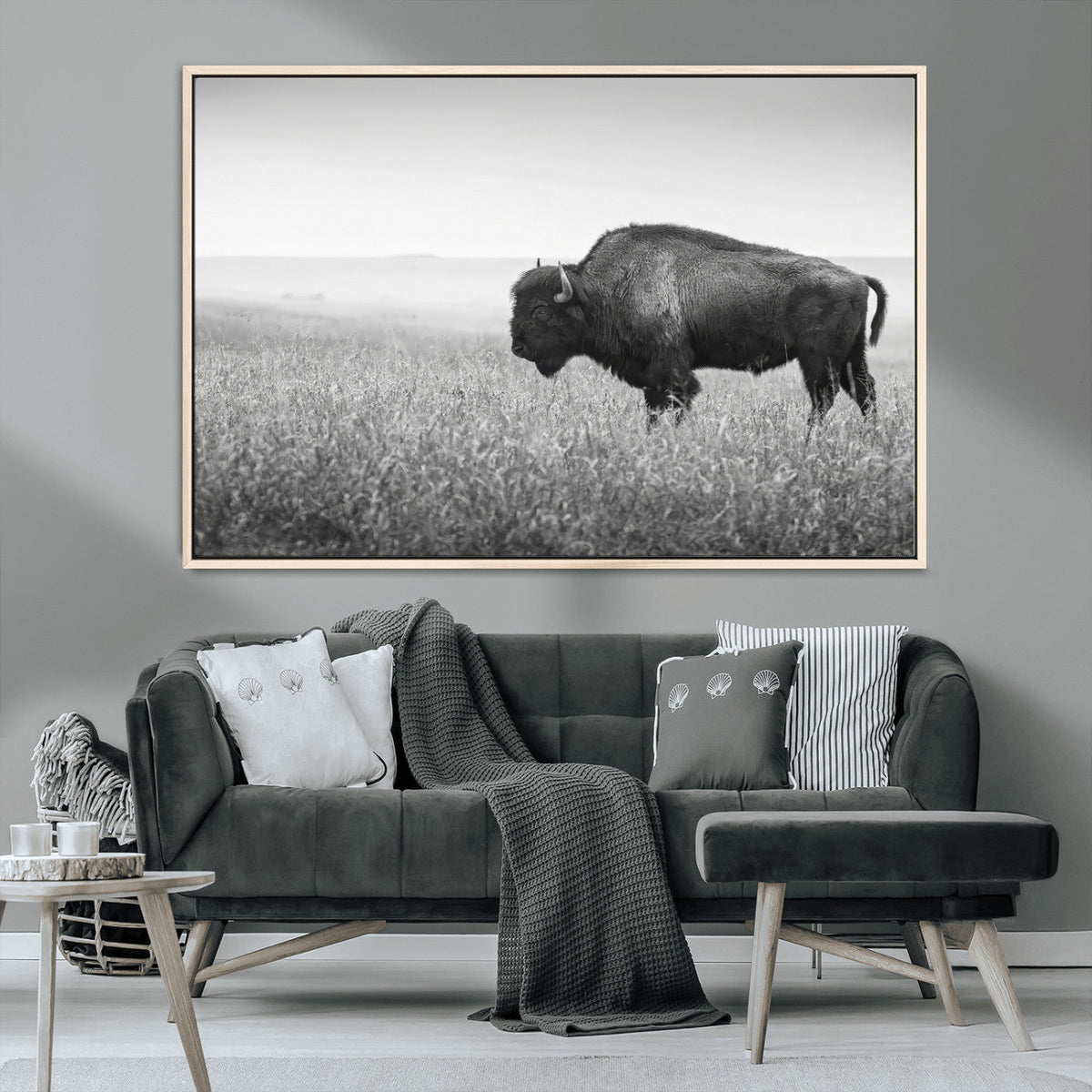 Bison Wall Art Canvas Print – Framed Rustic Wildlife Scene