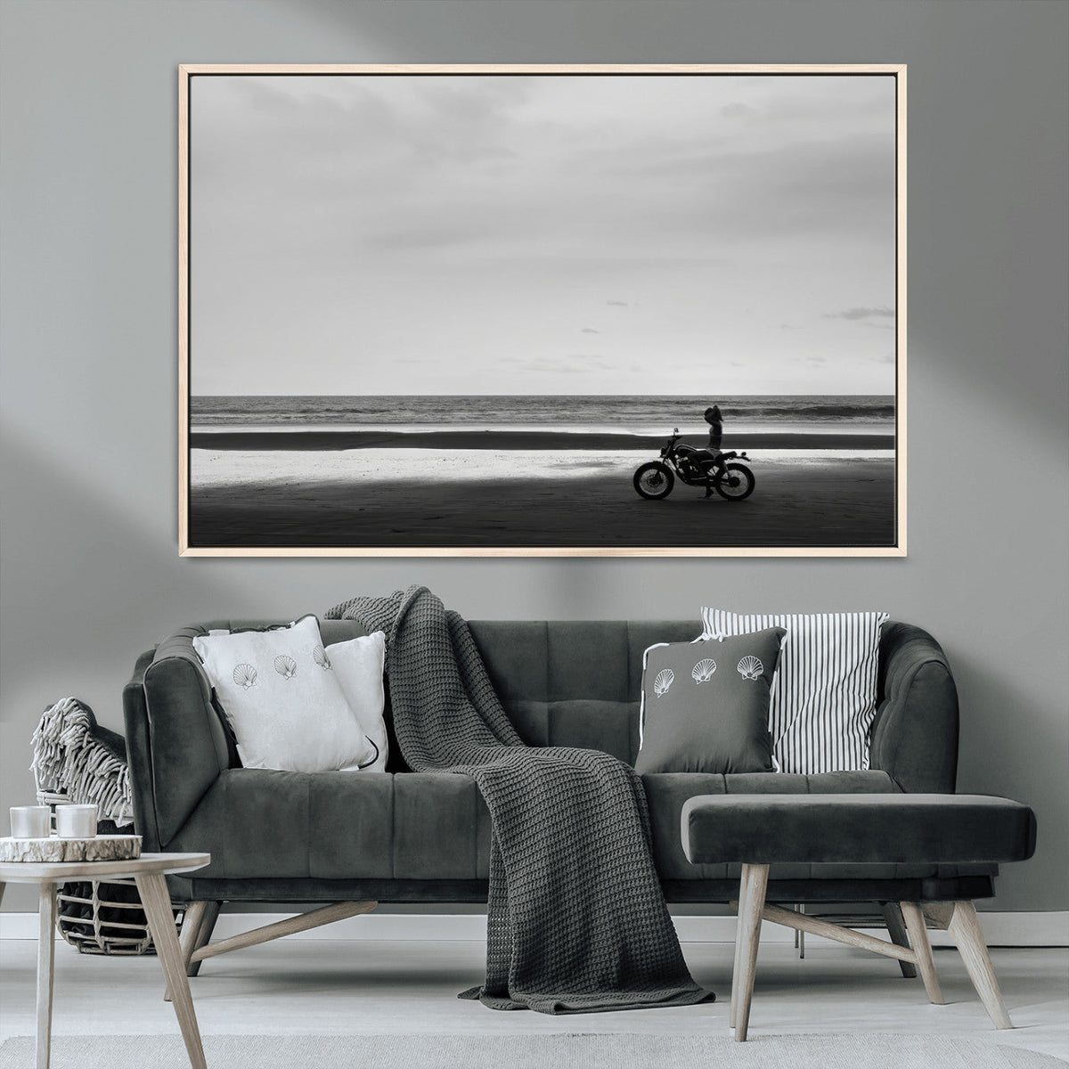Motorcycle Beach Wall Art Canvas Print – Framed Vintage