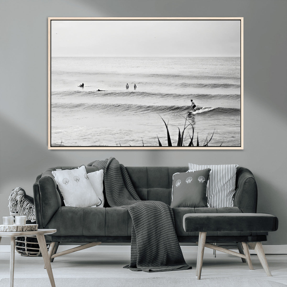 Surfer Silhouette Wall Art – Framed Calm Ocean Canvas