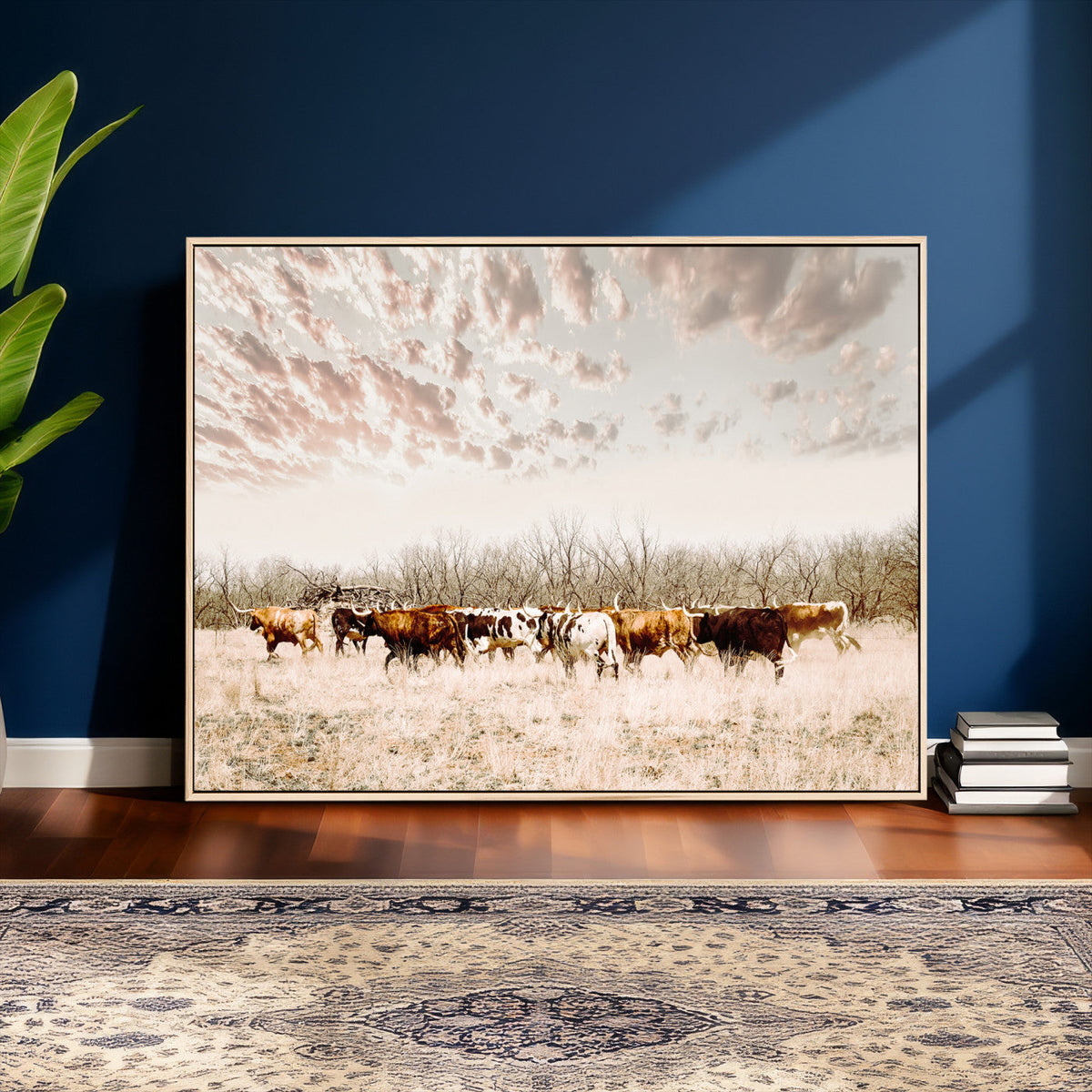 Longhorn Cattle Wall Art Canvas Print – Framed Texas Ranch