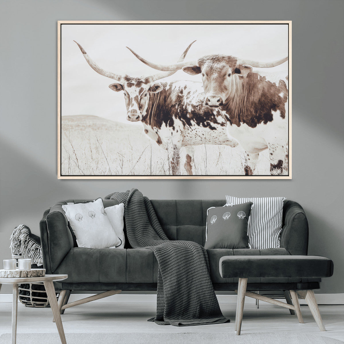 Longhorn Wall Art Canvas Print – Framed Western Cow Rustic