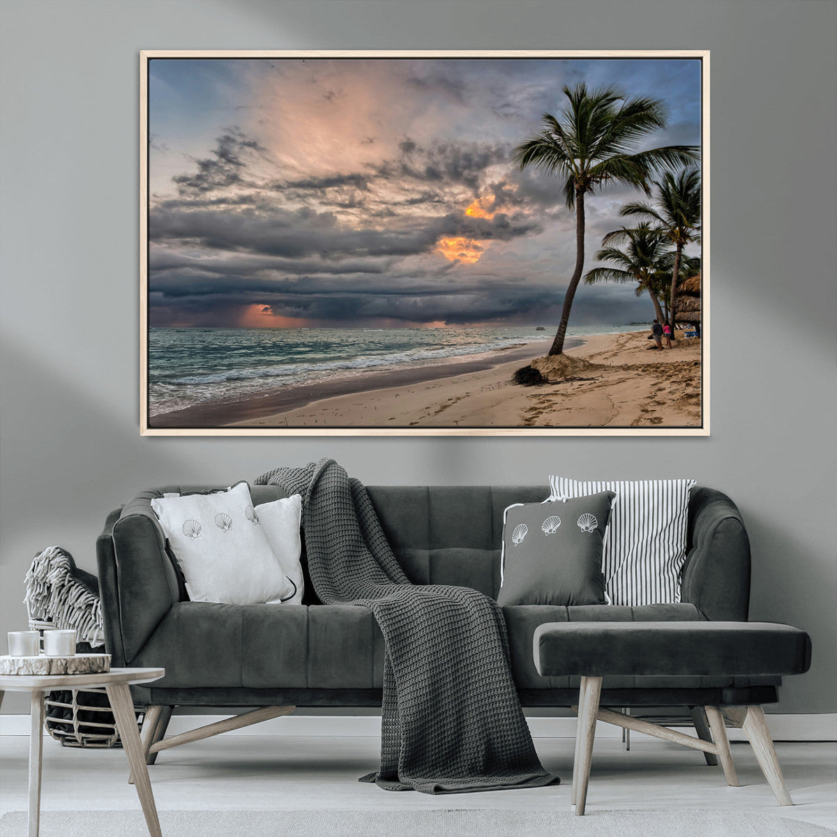 Tropical Storm Wall Art Canvas Print – Framed Moody Beach