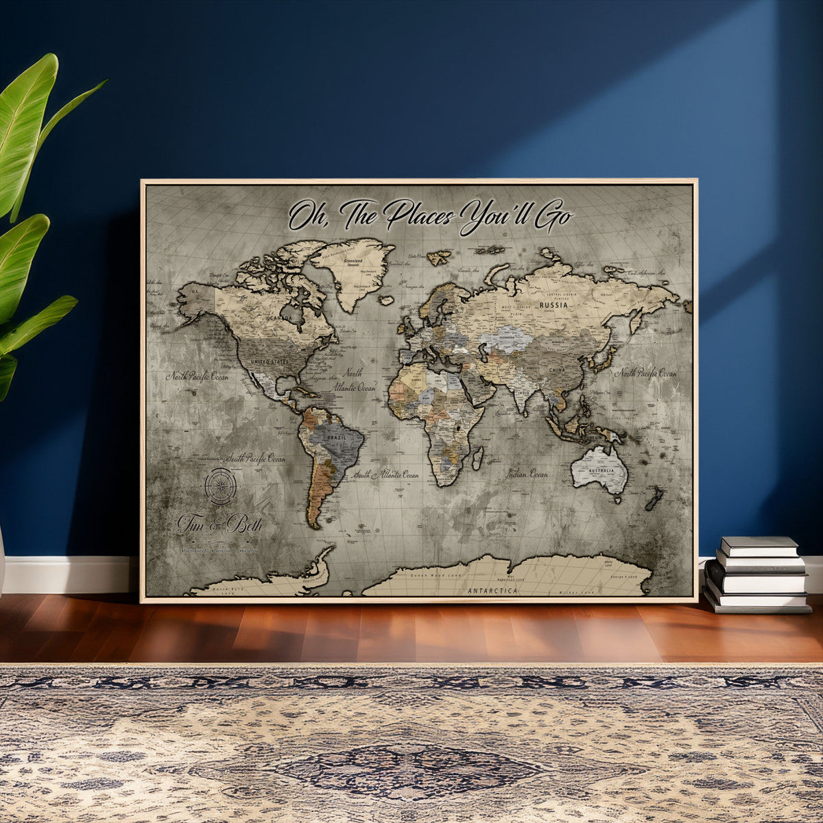 Personalized World Map Wall Art Canvas Print – Custom Push