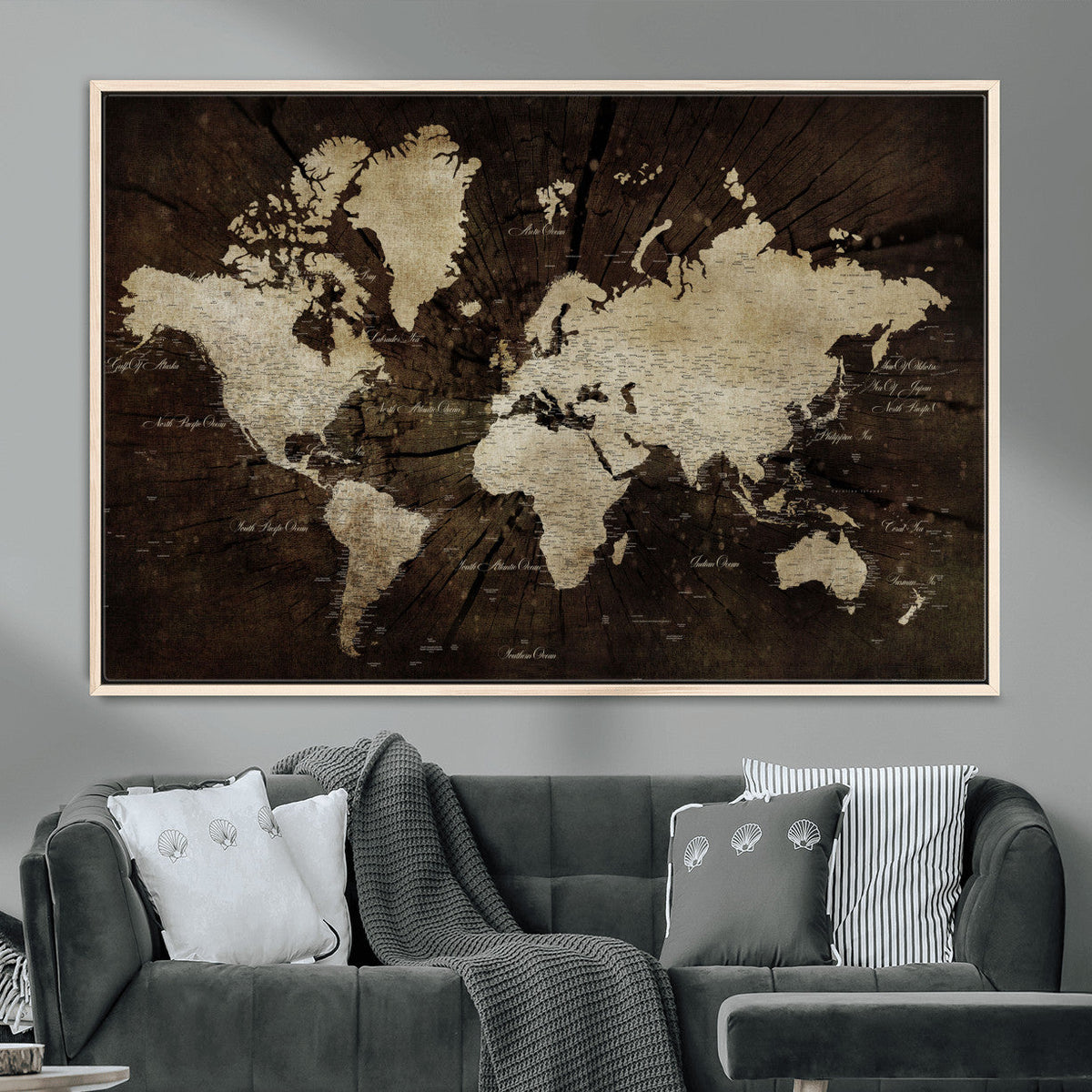 World Map Wall Art Canvas Print – Framed Travel Map Wall Art
